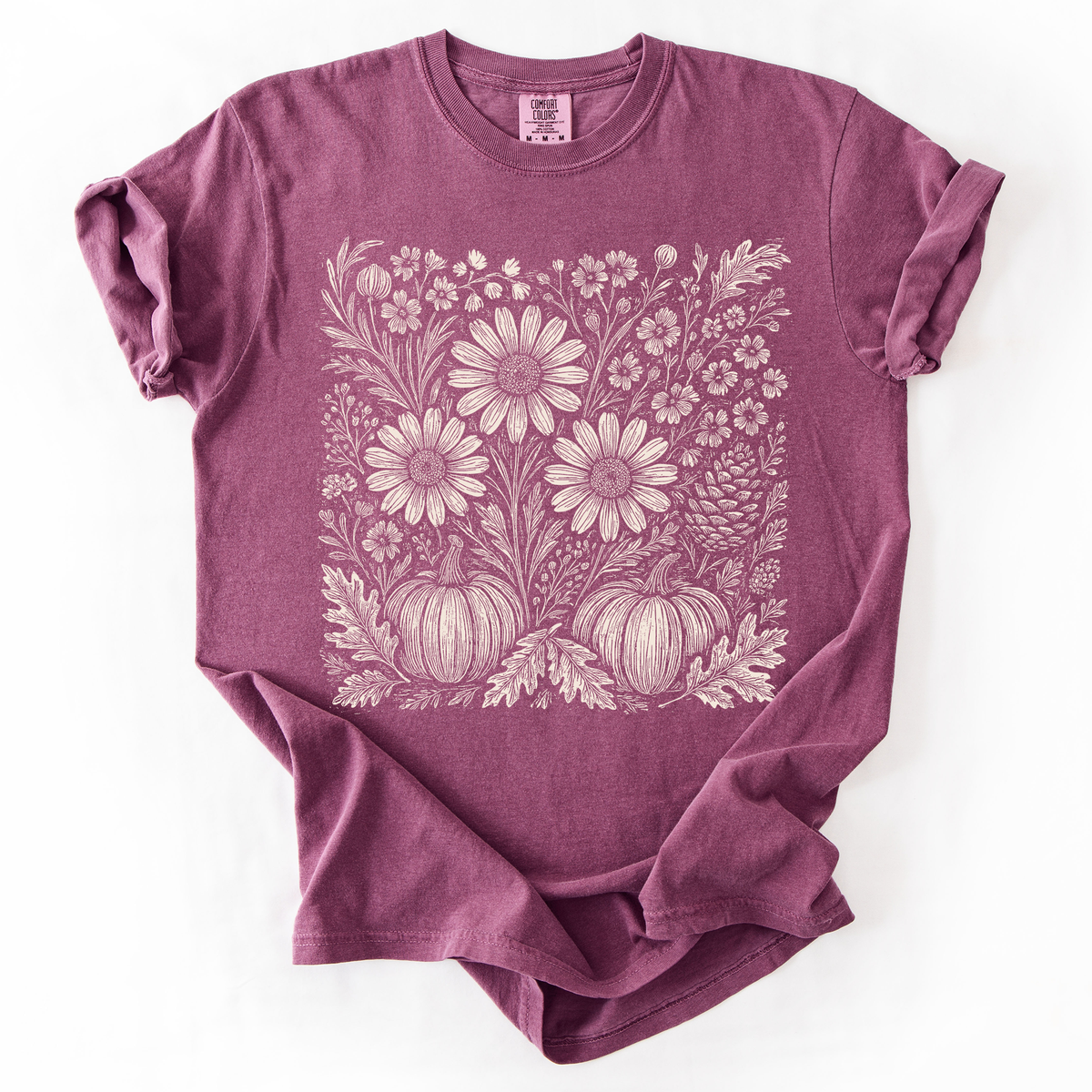 Autumn Wildflowers Minimalist Floral Fall Pumpkin Garden Bloom Comfort Colors Tee