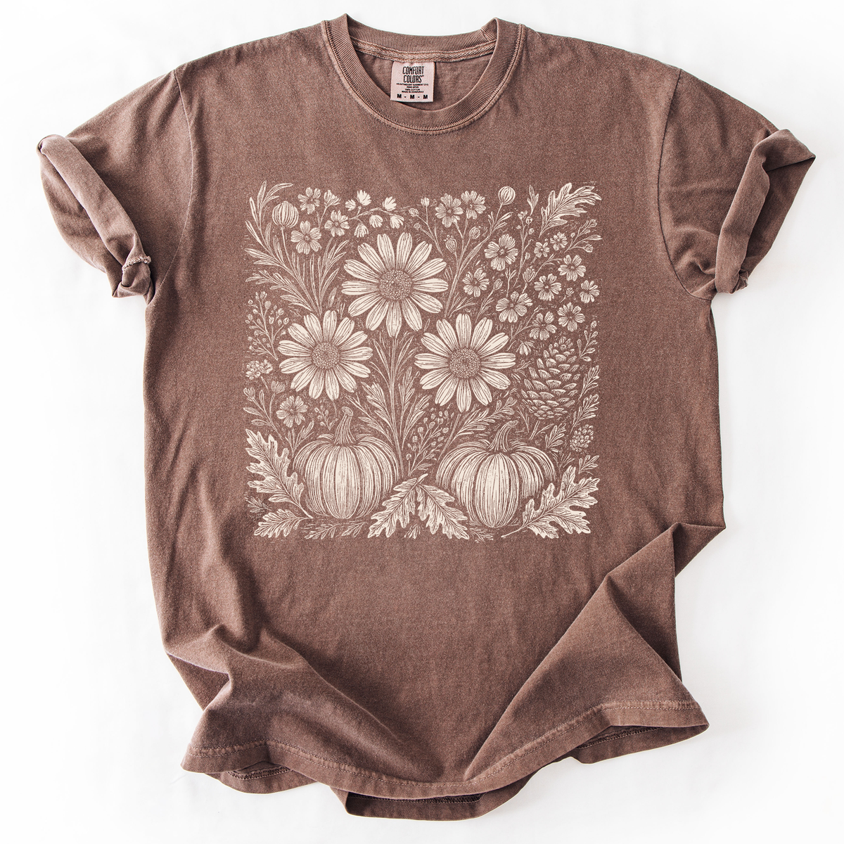 Autumn Wildflowers Minimalist Floral Fall Pumpkin Garden Bloom Comfort Colors Tee
