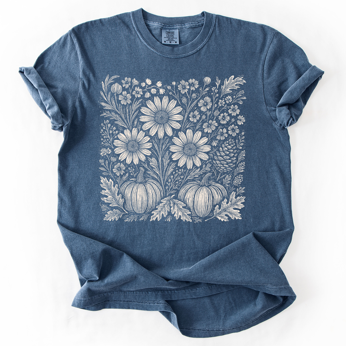 Autumn Wildflowers Minimalist Floral Fall Pumpkin Garden Bloom Comfort Colors Tee