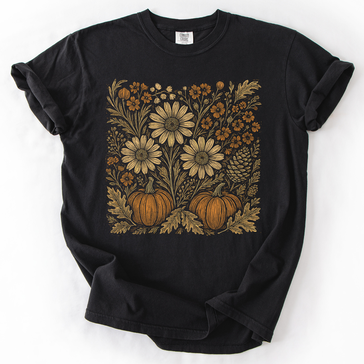 Autumn Wildflowers Minimalist Floral Fall Pumpkin Garden Bloom Comfort Colors Tee