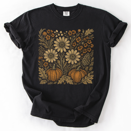 Autumn Wildflowers Minimalist Floral Fall Pumpkin Garden Bloom Comfort Colors Tee