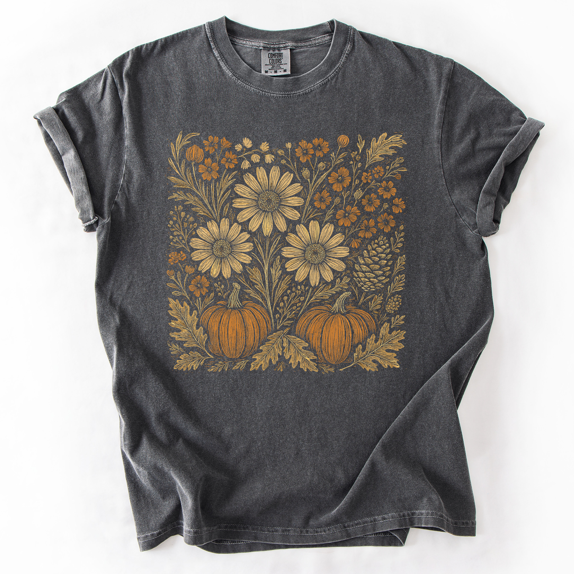 Autumn Wildflowers Minimalist Floral Fall Pumpkin Garden Bloom Comfort Colors Tee