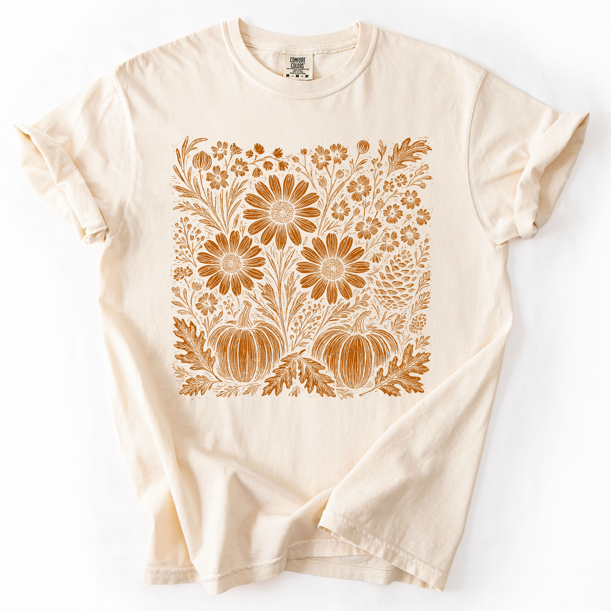 Autumn Wildflowers Minimalist Floral Fall Pumpkin Garden Bloom Comfort Colors Tee